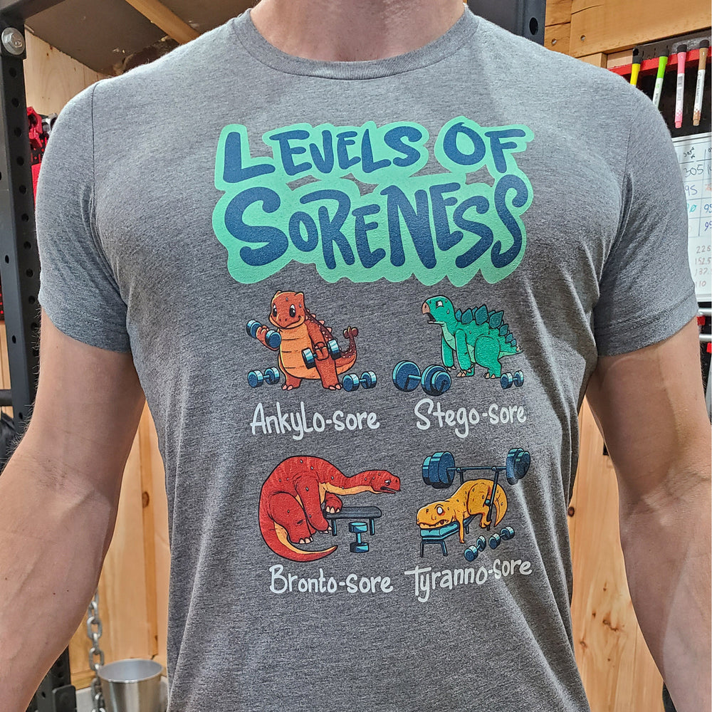 Levels of Soreness Dino Tee ( Unisex) – Glucks Gym